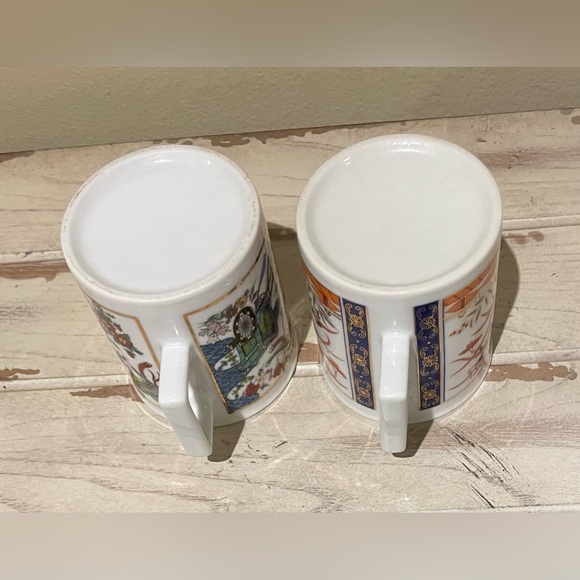 Set of 2 Japanese Imari Japan Style Tea Coffee Square Handle Cup Mug - Picture 6 of 7
